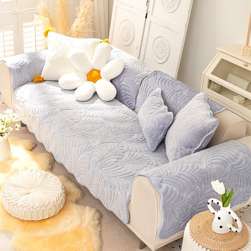 Nordic Light Luxury Sofa Cushion Short Plush Cushion Four Seasons Universal Simple Modern Non-Slip Thickened Cover