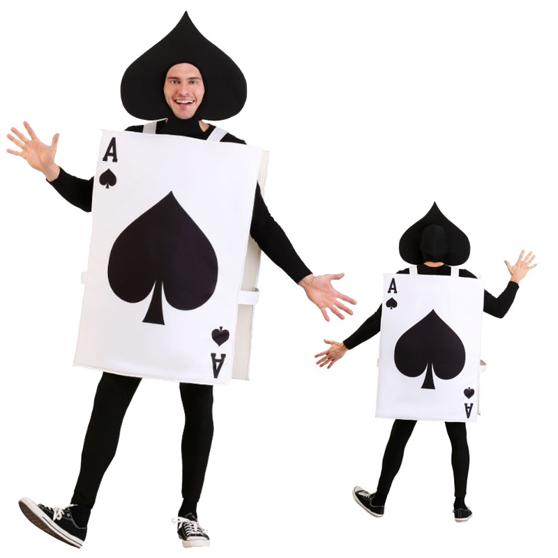 热销新品扑克黑桃a服万圣节黑色帽子衣服套装印花裙cospla y服装