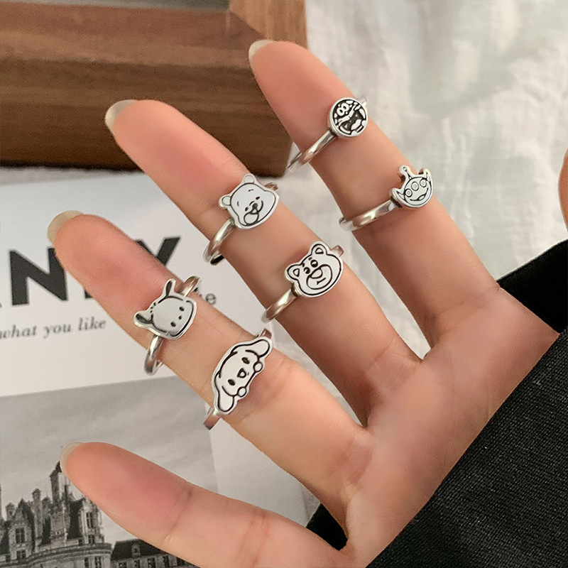 Ring Cartoon Ring Female Cute Personalized Niche Design Ornament Simple Opening 925 Sterling Silver Ring Does Not Fade