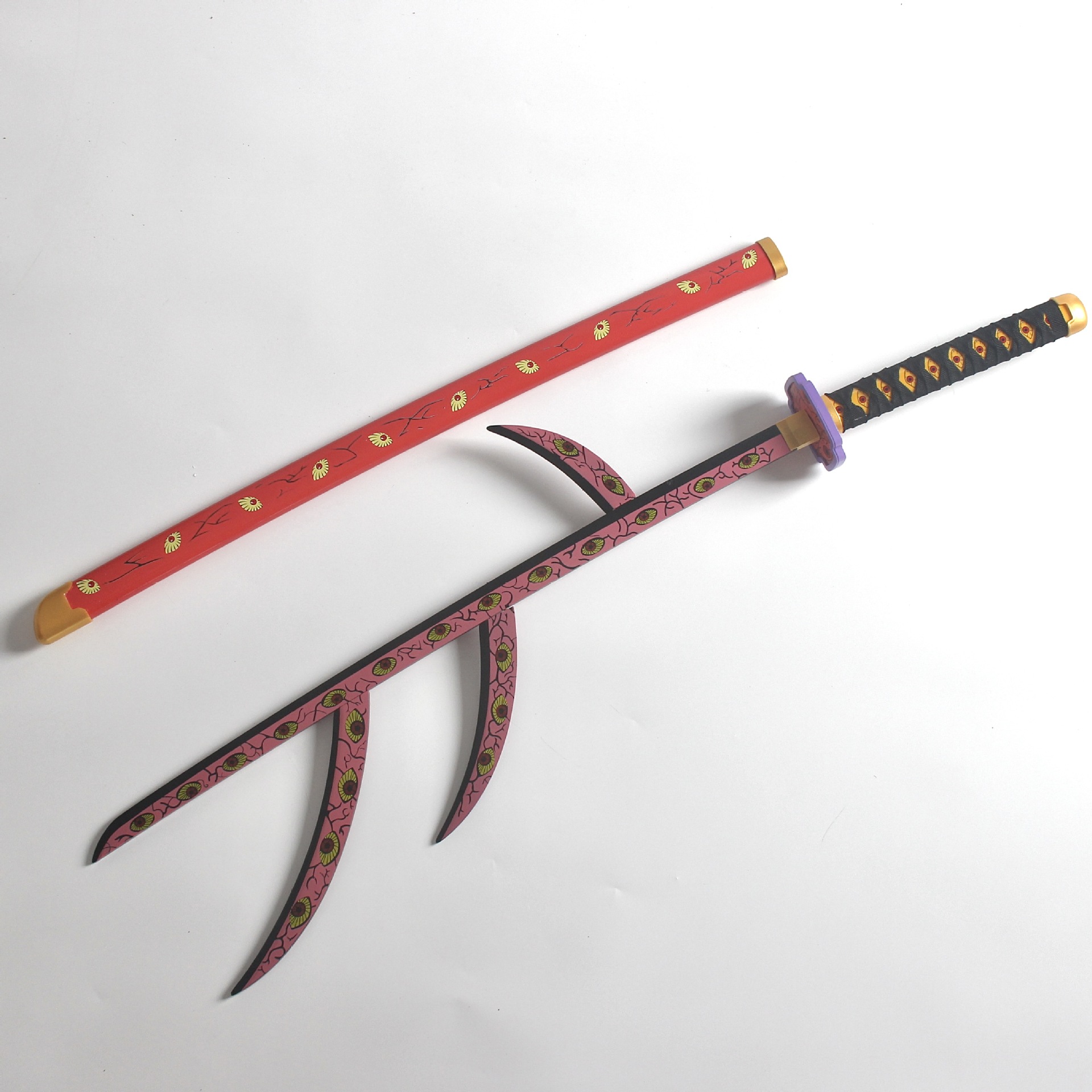 新款 鬼灭之刃cos动漫上弦之一 黑死牟武器 全木质 圆鞘