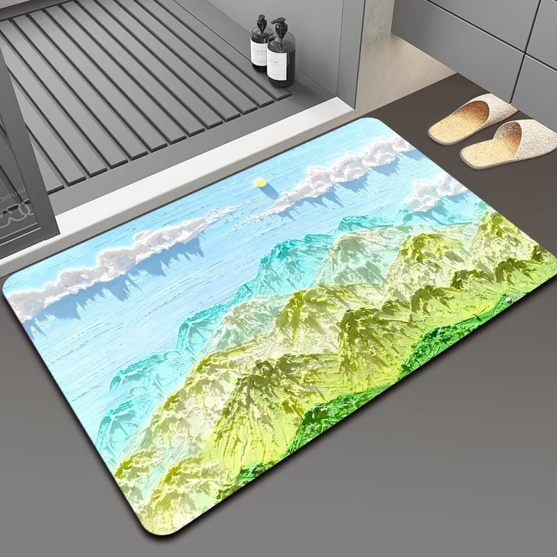 New Three-Dimensional Oil Painting Simple Flowers Home Carpet Bathroom Diatom Ooze Floor Mat Absorbent Door Mat Bathroom Entrance