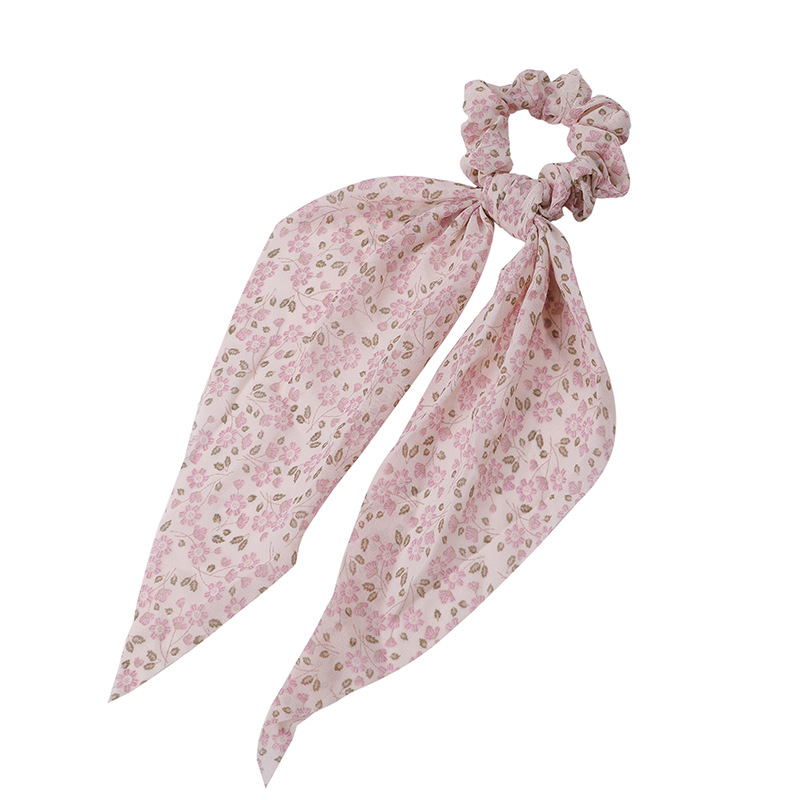 Cute Floral Long Ribbon Large Intestine Hair Band Monet Spring Mori Retro Simple Printed Hair Tie Rope Hair Rope