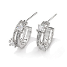 RAKOL 韩国新款小众设计感C形耳钉精美气质时尚几何方形锆石耳环