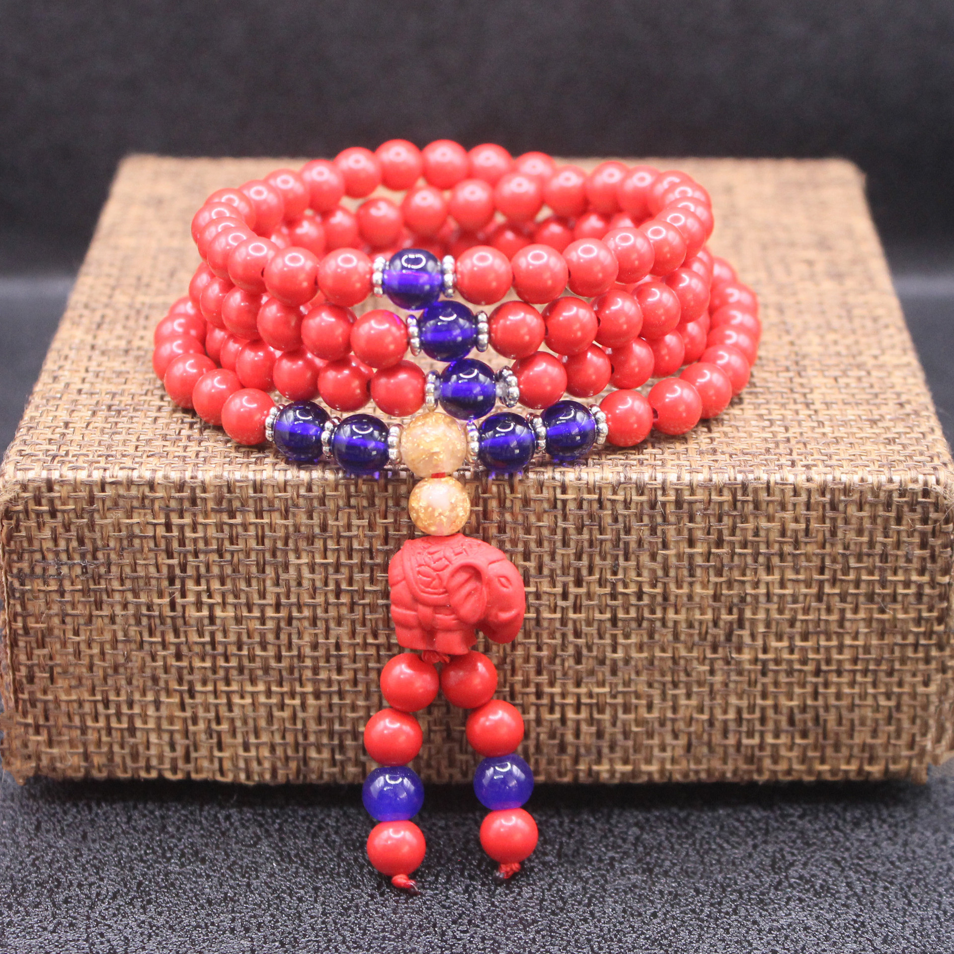 本命年红朱砂多圈民族风手链108颗四圈多层女士手串葫芦貔貅吊坠