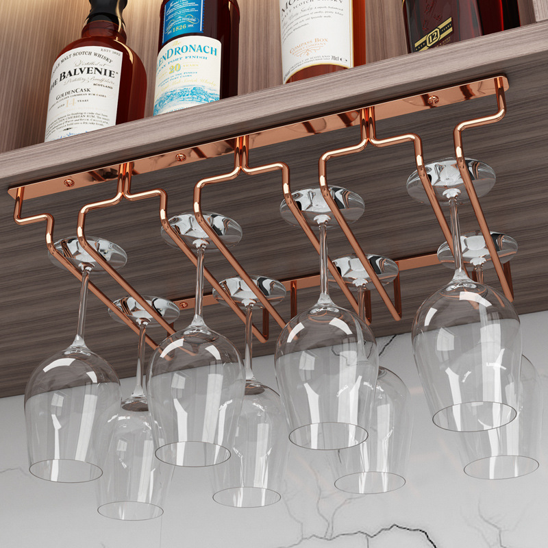 玫瑰金304不锈钢酒杯架家用客厅悬挂高脚杯收纳架酒庄倒挂吊杯架
