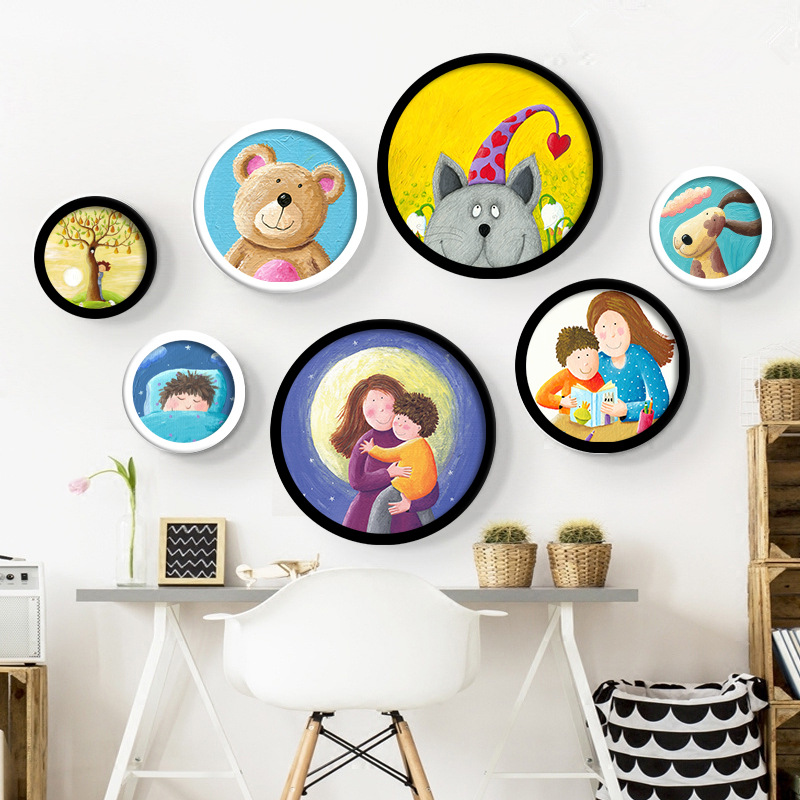 宝贝梦想圆形组合装饰画儿童房幼儿园培训学校艺术壁画墙画挂画