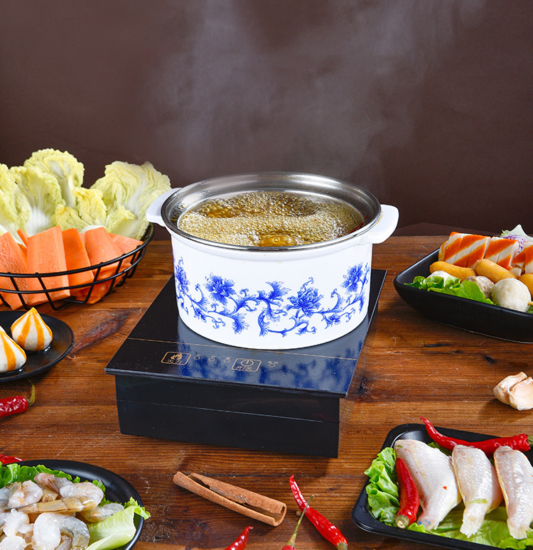 电磁炉适用不锈钢鸳鸯小火锅一人一锅旋转店商用汤锅单人迷你自助