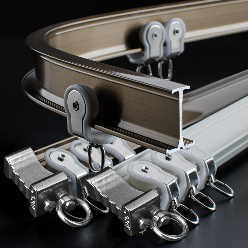 窗帘轨道弯轨重型铝合金可弯曲窗帘杆弧形窗帘飘窗静音滑道