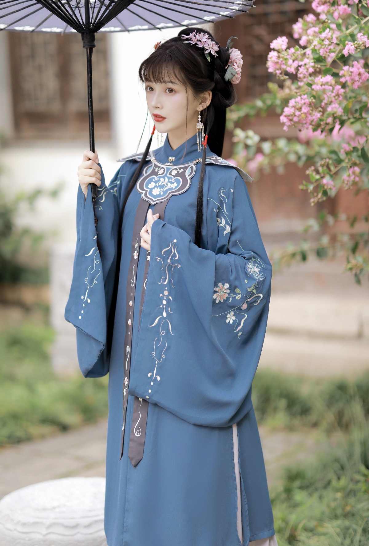 原创设计新款梦沉香汉服中国风刺绣立领杉襦裙云肩8098