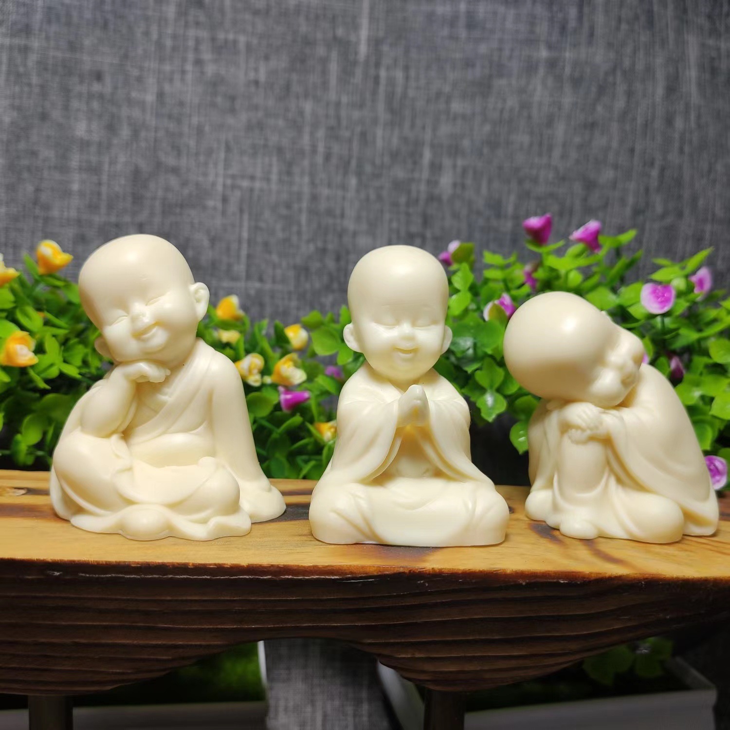 象牙果悠然自得小和尚摆件 少林寺禅意佛系小沙弥汽车装饰手把件