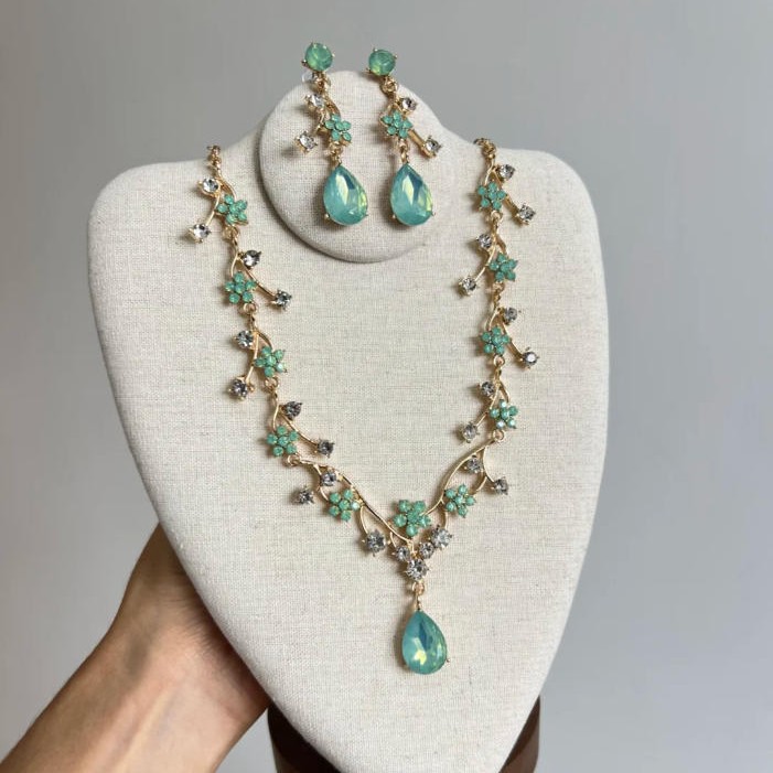 森系精灵小清新花朵水滴项链耳环套装个性精致简约高级感项链