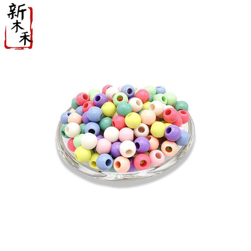 Acrylic Large Hole Beads Macaron Color Plastic round Beads Solid Color Beads Candy Color Straight Hole Scattered Beads Ornament Accessories