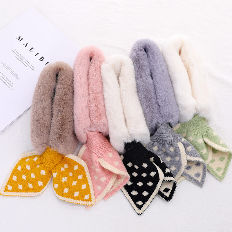 Korean Style Polka Dot Imitation Rabbit Fur Children's Scarf Women's Winter Thickened Fleece Scarf Baby Child Cross Bandana Wholesale