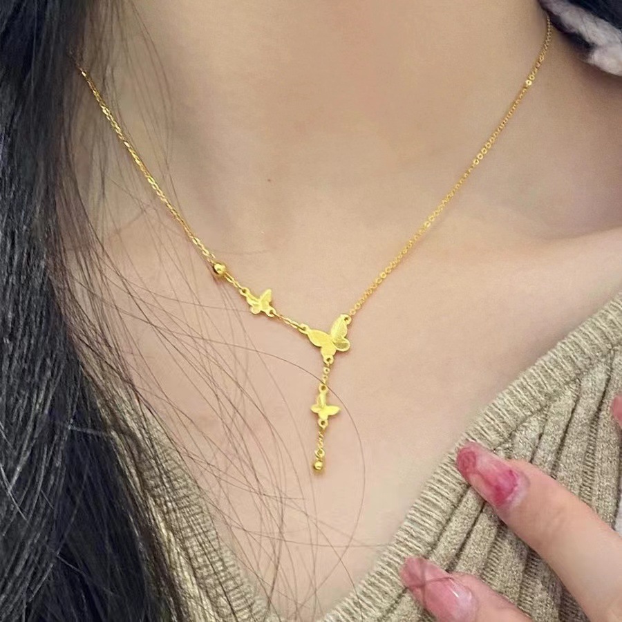 18k金精美蝴蝶流苏黄金项链女在逃公主锁骨链2024年新款颈链项饰