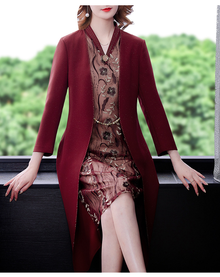 实拍2021婚礼妈妈装秋季新款婚礼礼服喜婆婆婚宴装裙子女yx7391