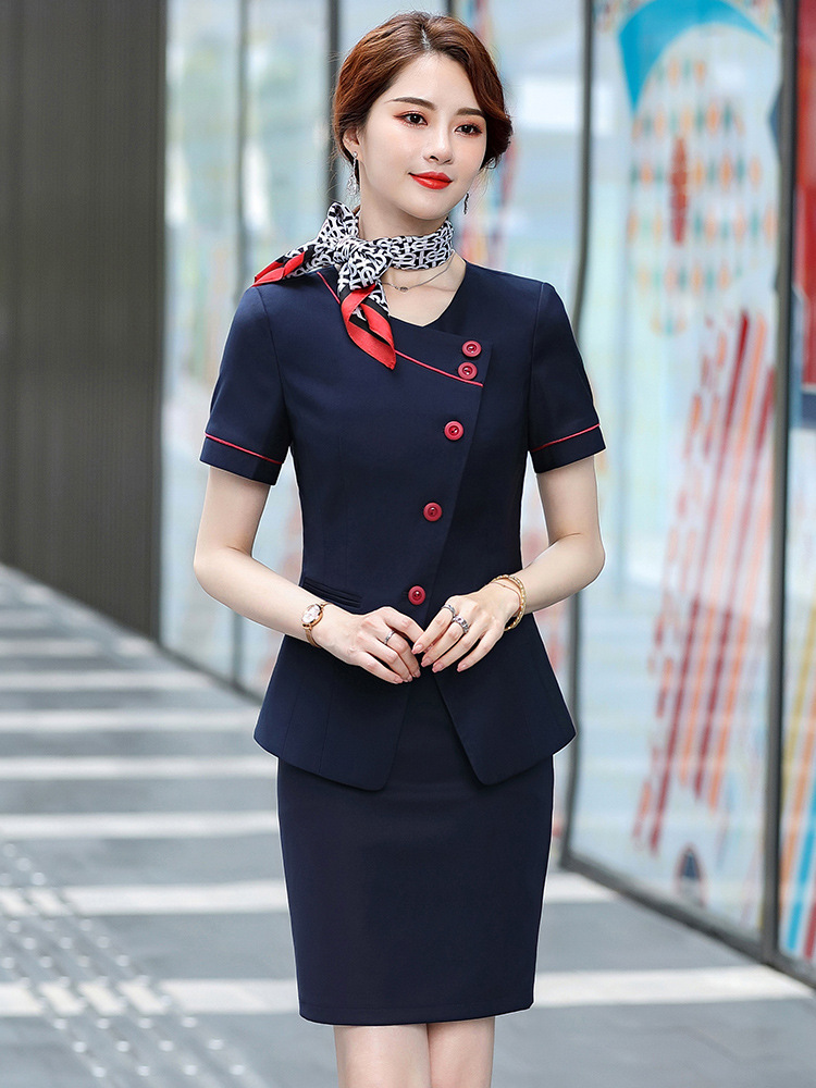 2022职业套装夏短袖西装套裙女时尚气质工装正装美容院工作服女士