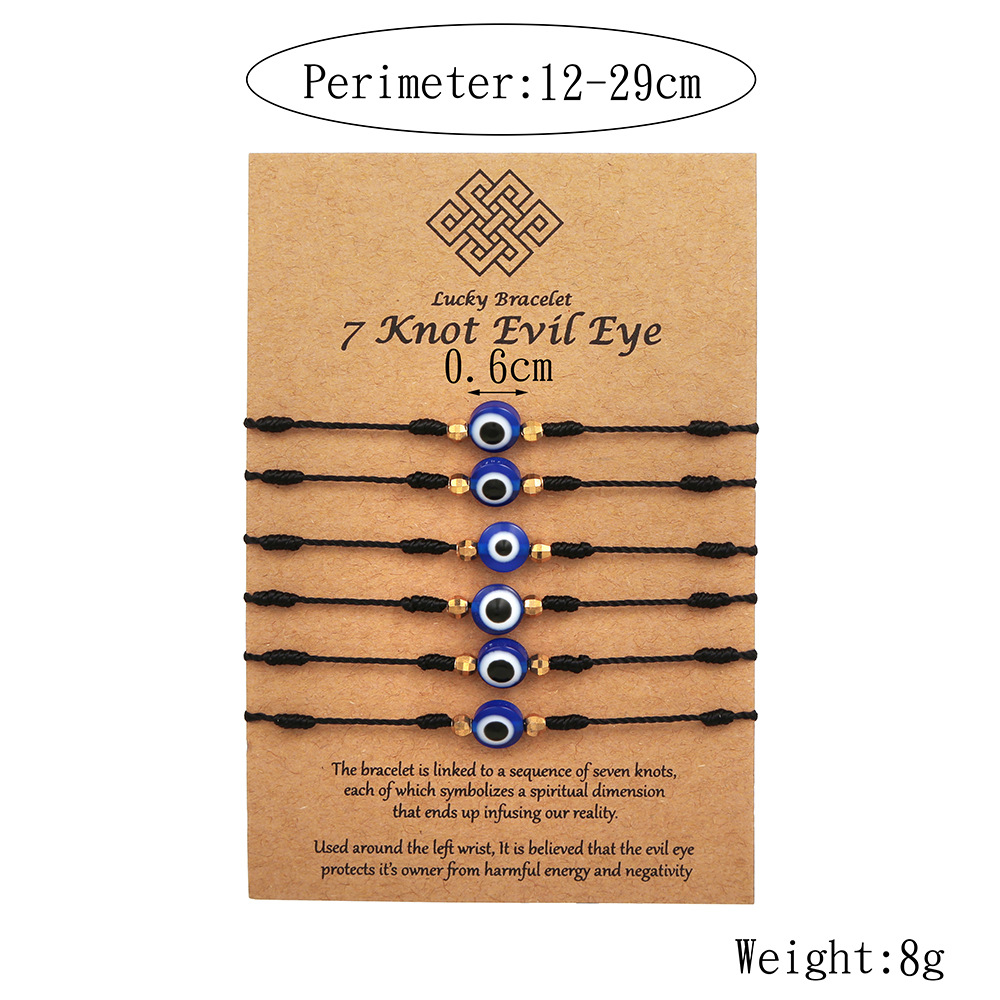 Cross-Border 6-Pack Red Blue Black Eyes Yi Woven Bracelet Adjustable Couple Card Lucky Friendship Bracelet