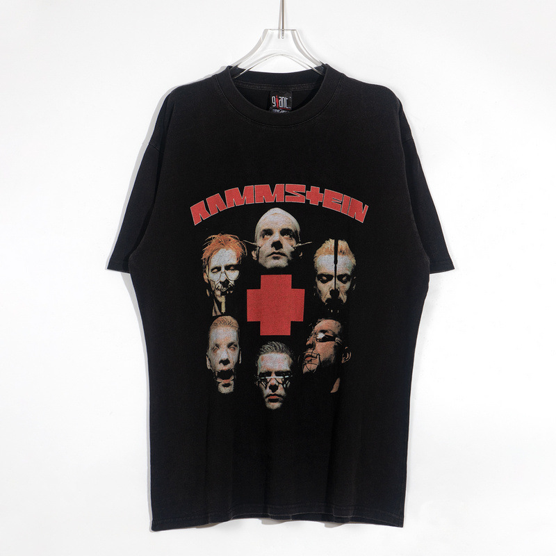 rammstein德国战车乐队水洗复古做旧短袖高街宽松美式休闲男女t恤