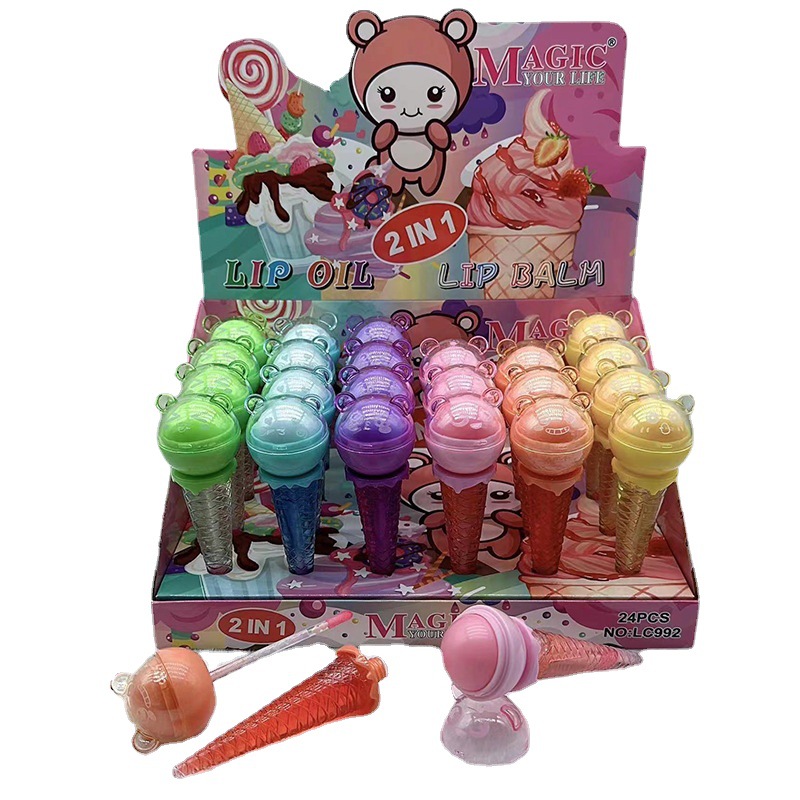 Exclusive for Cross-Border Popular Children's Lip Gloss Ice Cream Waterproof and Moisturizing Moisturizing No Stain on Cup Non-Fading Lip Glaze Set