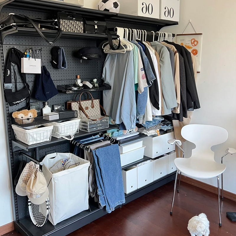 万能货架洞洞板衣柜五金简易收纳少女开放式金属衣帽间组合置物架