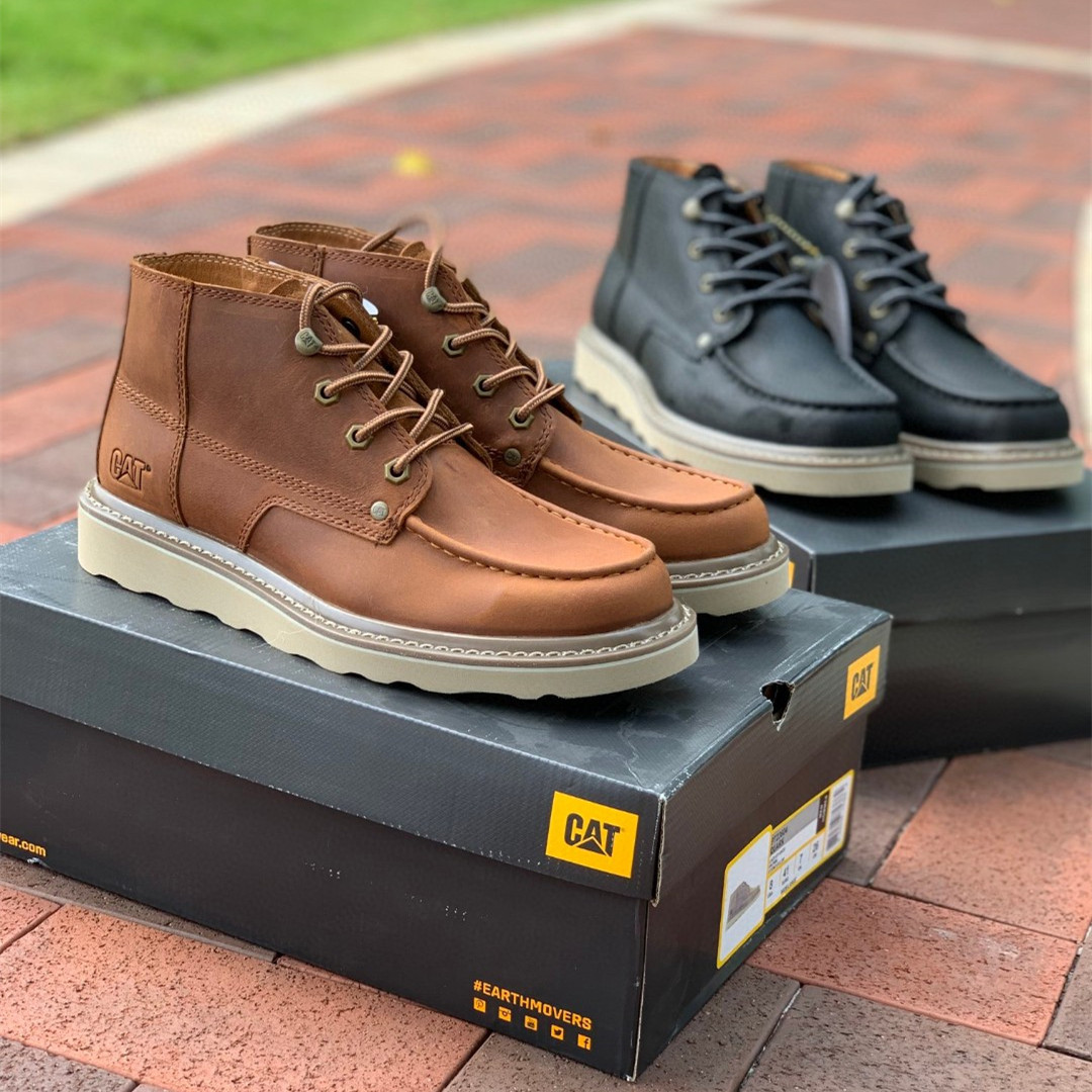 cat卡特男鞋秋冬款中帮真皮马丁靴时尚休闲鞋固特异工装鞋p723603