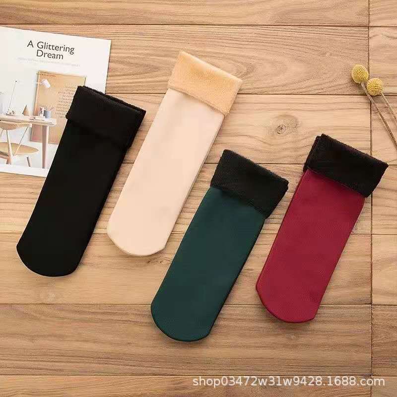 Factory Wholesale Men's Mid-Calf Autumn and Winter Fleece Lined Padded Warm Keeping Straight Snow Socks Women's Solid Color Room Socks Socks