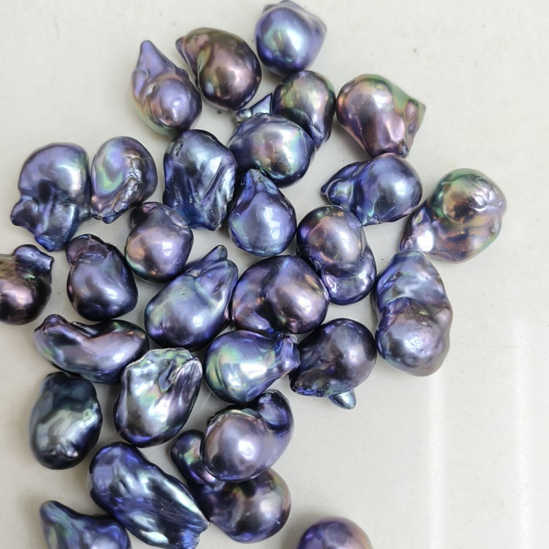 淡水珍珠大巴洛克不规则异形染色孔雀绿黑全孔串珍珠散珠颜色漂亮