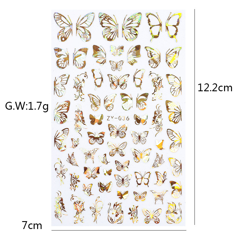 Cross-Border Hot ZY Butterfly Nail Stickers Paper Simulation Bronzing Laser Butterfly 3D Nail Decals Stereo Nail Stickers