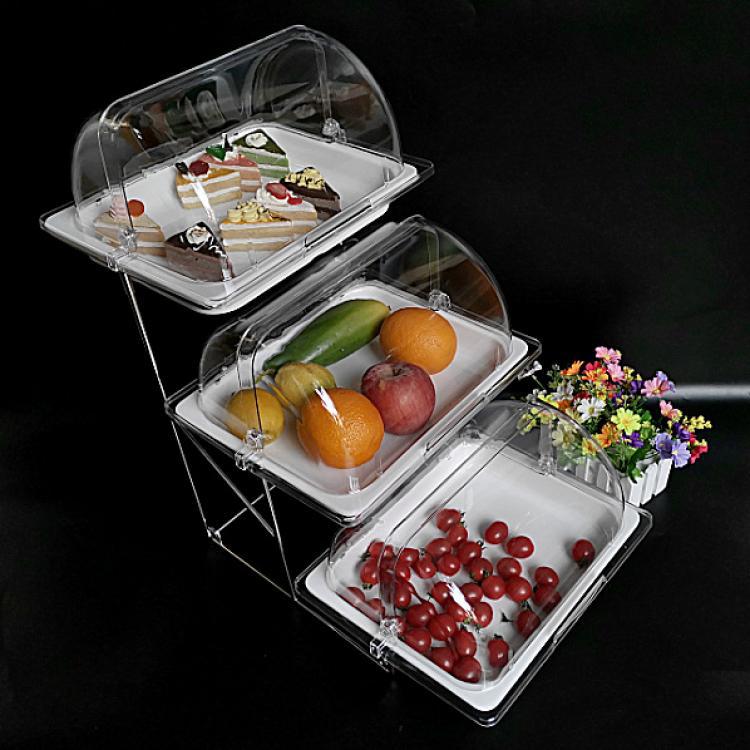 密胺三层水果盘自助餐试吃盘方形翻盖日用百货餐具果篮塑料合格品