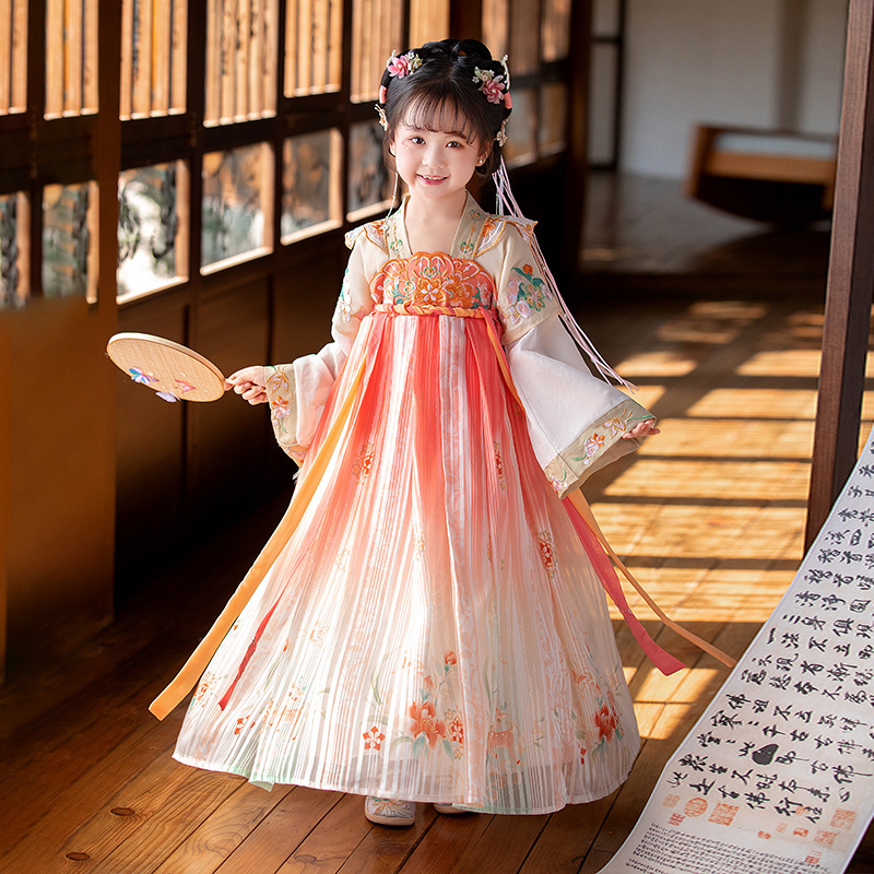 Girls' Han Chinese Costume 2023 Autumn and Winter New Children's Ancient Costume Baby Embroidery Dress Chinese Style Jacket and Dress Tang Suit Wholesale