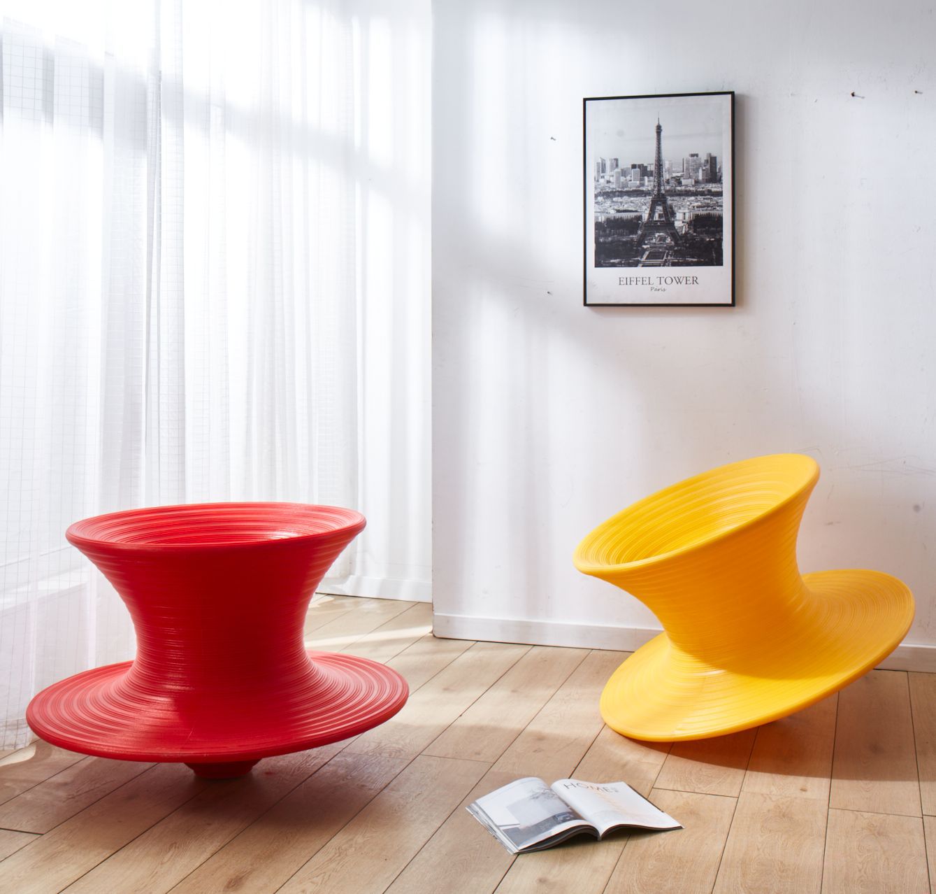 商场塑料旋转椅网红陀螺椅360度不倒翁休息座个性户外美陈休闲凳