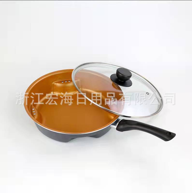 Customized New Product Stretch Aluminum Air Fry Pan Cooper US Southeast Asia Hot Sale Dry Stew Pot Bakelite Handle