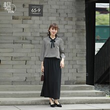 YUN韫春季新款女士衬衫设计感韩版减龄气质飘带领雪纺七分袖衬衣