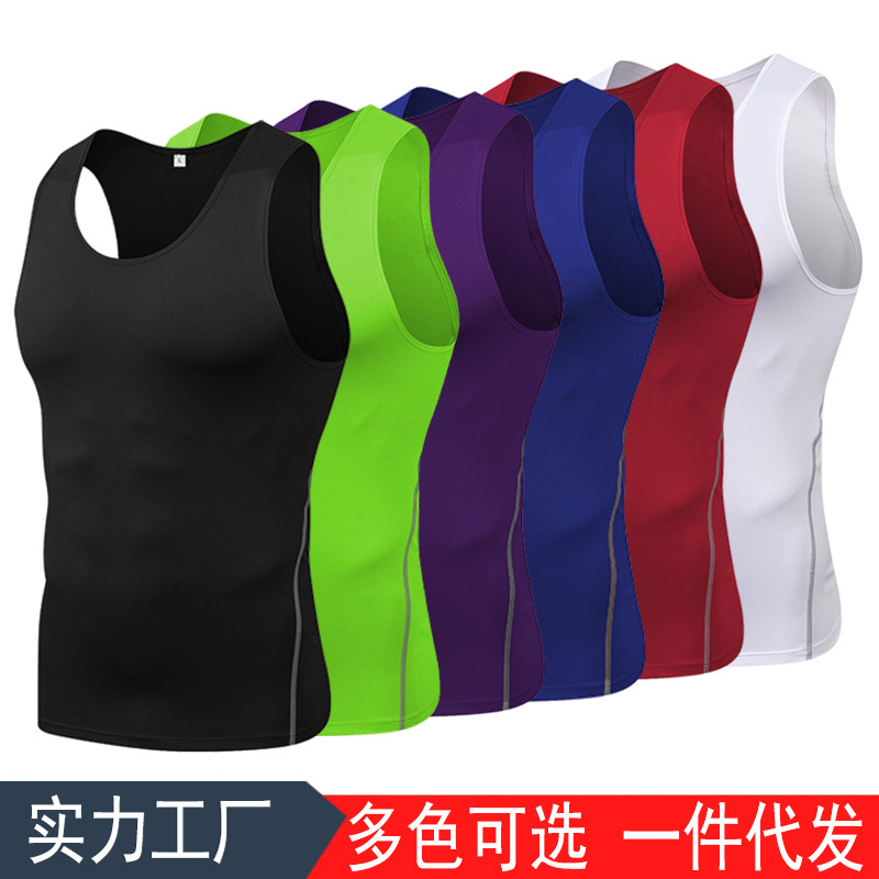 Tight Training Vest Men's Quick-Drying High Elastic Sports Workout Clothes Basketball Sweat-Wicking Bottoming T-Shirt Wholesale 1001