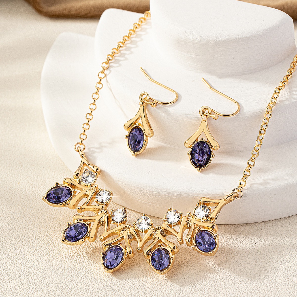 新娘项链饰品套装耳环二件套装大气礼服配水晶首饰女韩版-阿里巴巴