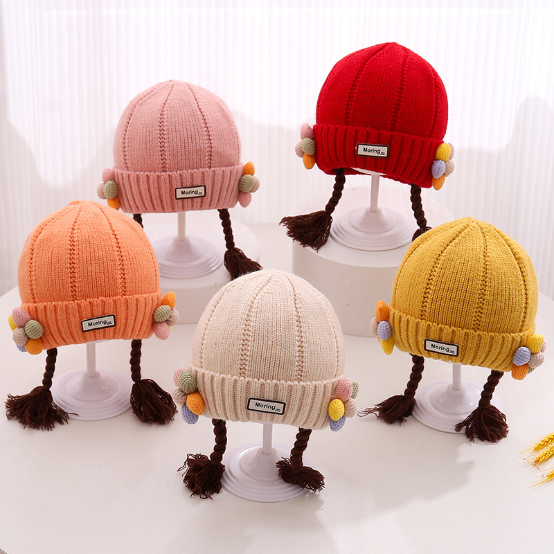 autumn and winter baby hat earflaps woolen knitted cute wig infant pullover keep warm super cute windproof thickening