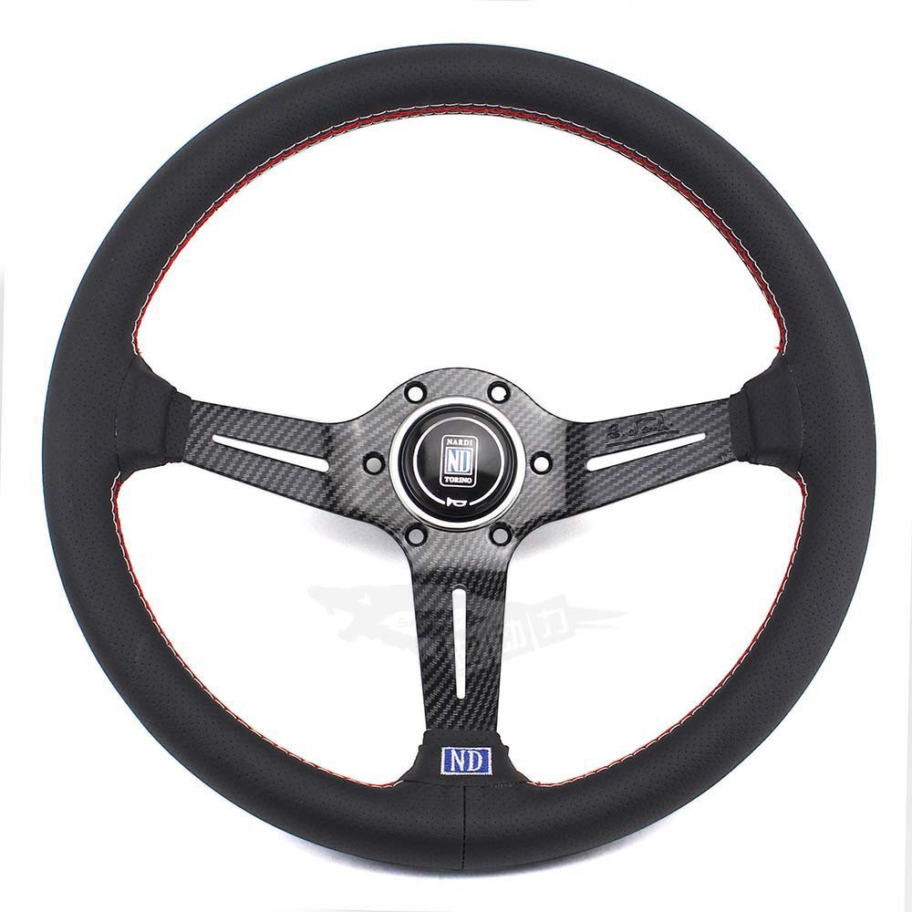 汽车改装nd方向盘 350mm打孔皮双线碳纤纹辐条转向盘 赛车方向盘