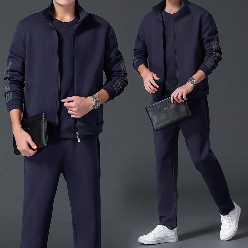 2022 Autumn New Men's Three-Piece Set plus Size Sports Suit Youth Casual Sweatshirt Sweatpants Cardigan Suit Suit Men