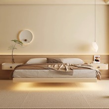 轻奢无床头悬浮床现代简约小户型双人床架侘寂奶油风悬空床网红款