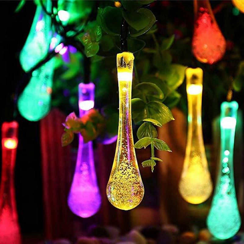 LED Solar Water Drop Lighting Chain Bubble Shape Colored Lights Outdoor Hanging Lights Courtyard Terrace Decoration Small Colored Lights