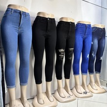 外贸 Women's  jeans plus size女士长裤弹力破洞大码牛仔裤批发