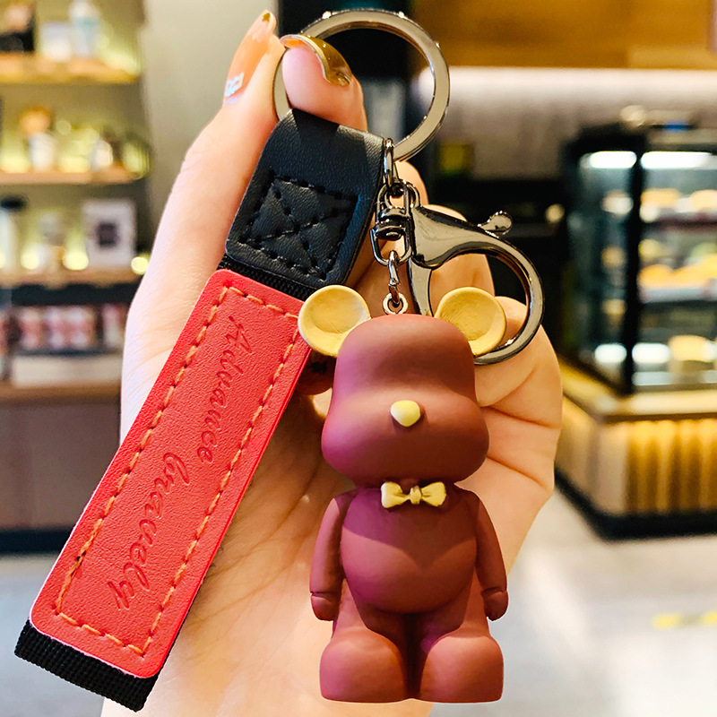 Nordic Bow Tie Bear Keychain Creative Cute Bear Violent Bear Pendant Car Ring Couple Schoolbag Ornaments Wholesale