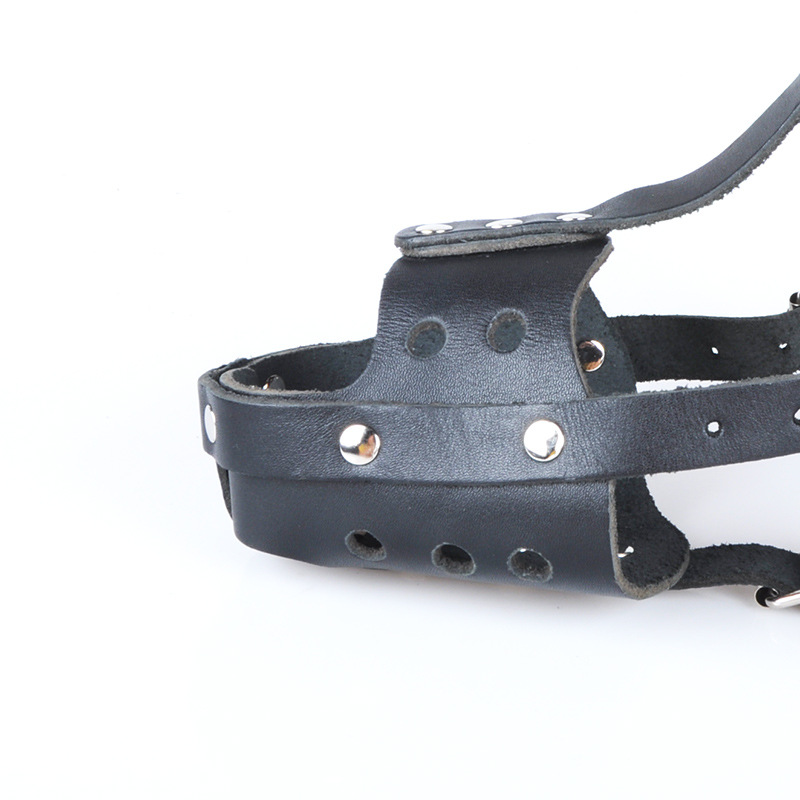 新款德牧马犬纯牛皮口笼宠物训犬大中型犬工作犬黑色大狗嘴套口罩