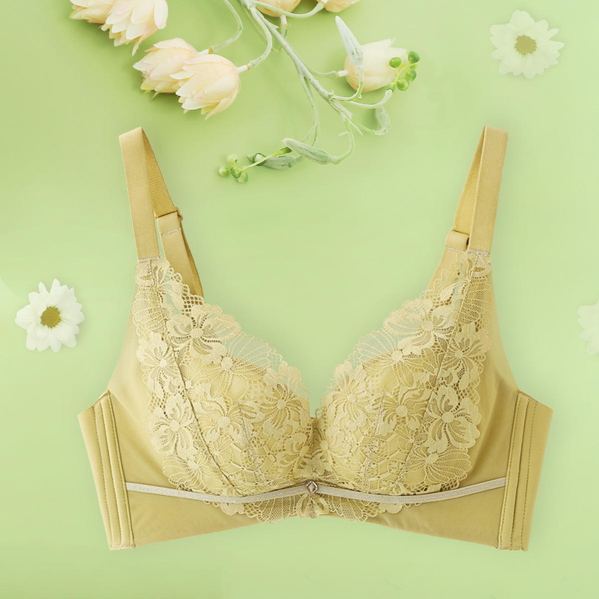 高端内衣女士无钢圈蕾丝文胸聚拢透气性感文胸红色无痕舒适小胸罩