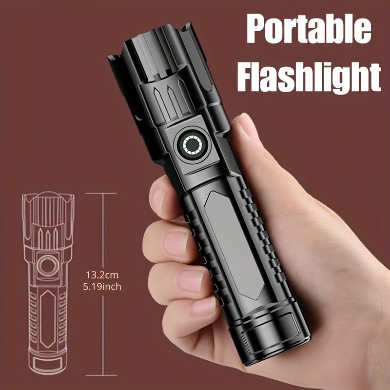 Power Torch Telescopic Focus Flashlight Outdoor Power Torch Strong Light Lock and Load Spray Hand-Held Portable Flashlight