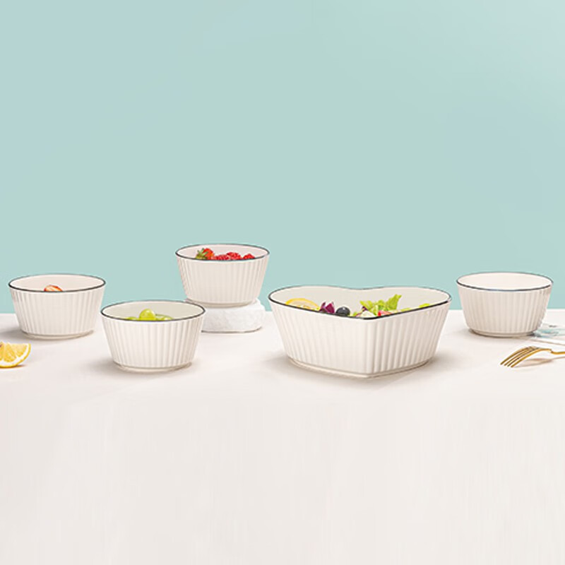 kmrt wanyun heart-shaped large bowl five-piece vertical pattern bowl love ceramic bowl household creative salad bowl soup bowl