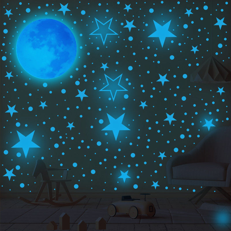 天花板星空贴夜光星星月球发荧光贴纸儿童房卧室墙壁装饰自粘墙贴
