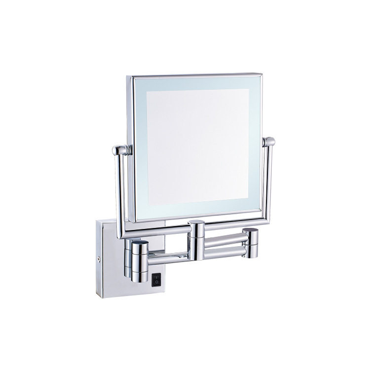 Square Double-Sided Led Makeup Mirror with Light One Side Normal One Side Enlarged Collapsible 360 ° Cosmetology Magnifying Glass