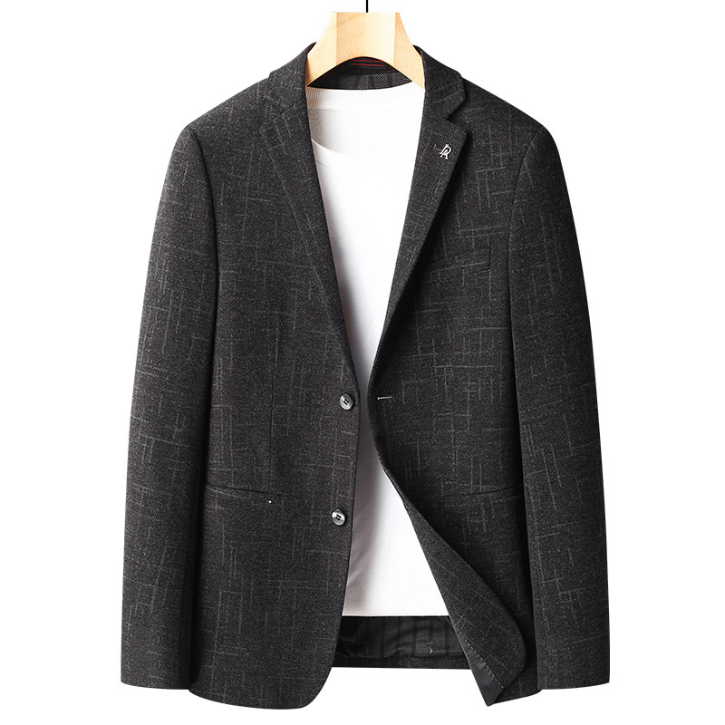 毛料西服男2021秋冬新款弹力免烫格纹男式休闲小西装外套修身单西