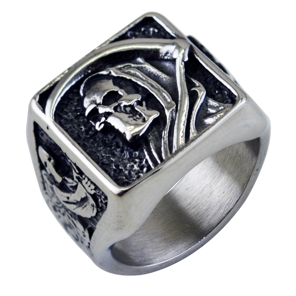 饰品批发 外贸个性复古死神哥特风玫瑰花骷髅头钛钢指环手饰r899